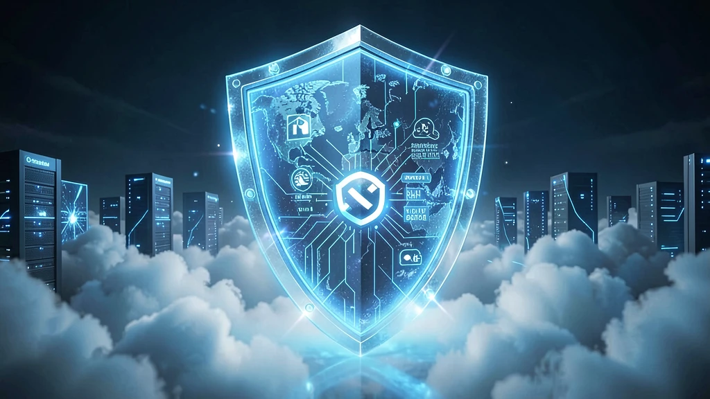 Bouclier numérique protégeant des données et serveurs dans le cloud.