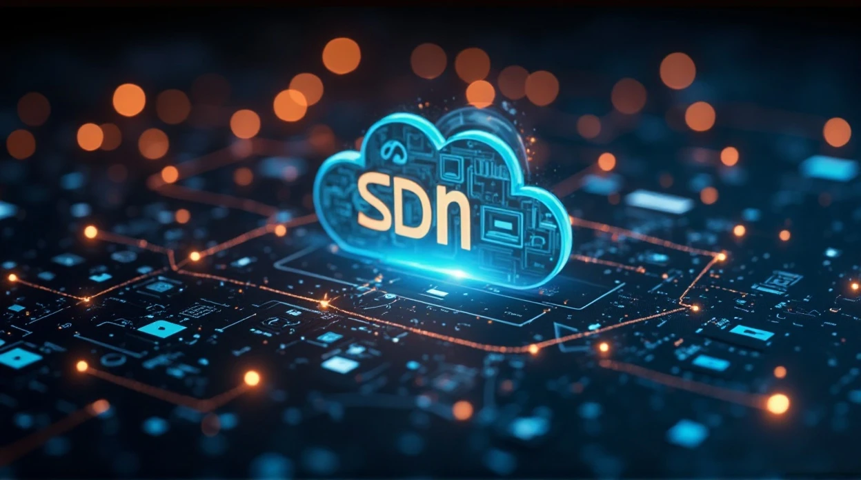 Schéma conceptuel de technologies émergentes SDN, Edge Computing avec icônes cloud.