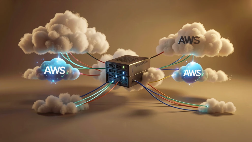 Architecture hybride cloud avec connexions entre serveur local et nuages AWS, Azure.
