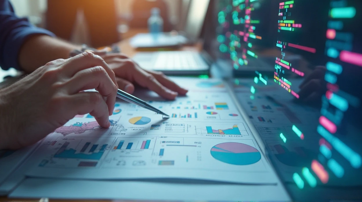 Équipe d'experts en infogérance collaborant autour de diagrammes et équipements informatiques.