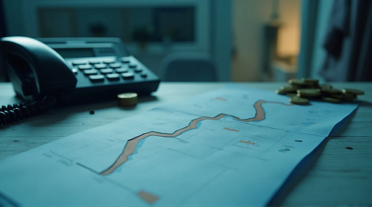 Graphique de réduction des coûts et augmentation de productivité avec calculatrice et pièces.