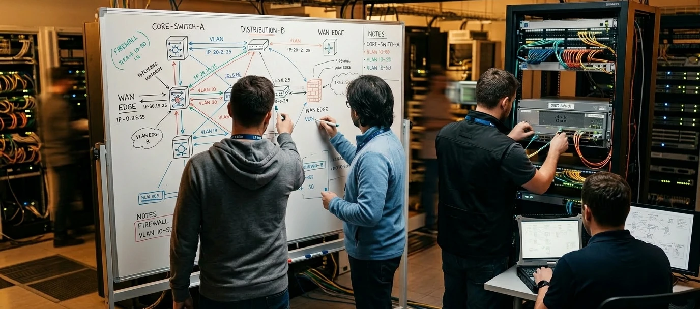 Conception, installation et maintenance de réseaux informatiques au Maroc. Architecture réseau moderne avec sécurité multicouche renforcée, optimisation continue des performances et technologies de dernière génération incluant le Wi-Fi 7 en exclusivité nationale.